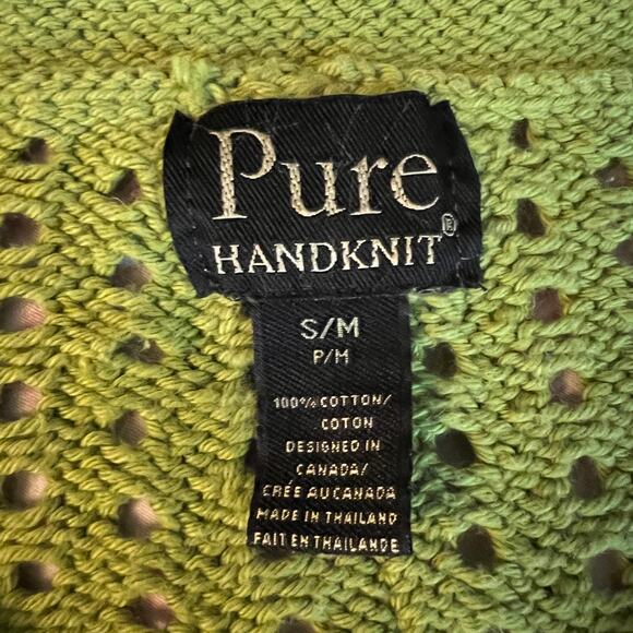 Pure Handknit Women's Canadian Loose Knit Cotton Green Sweater Cardigan M - Picture 4 of 11